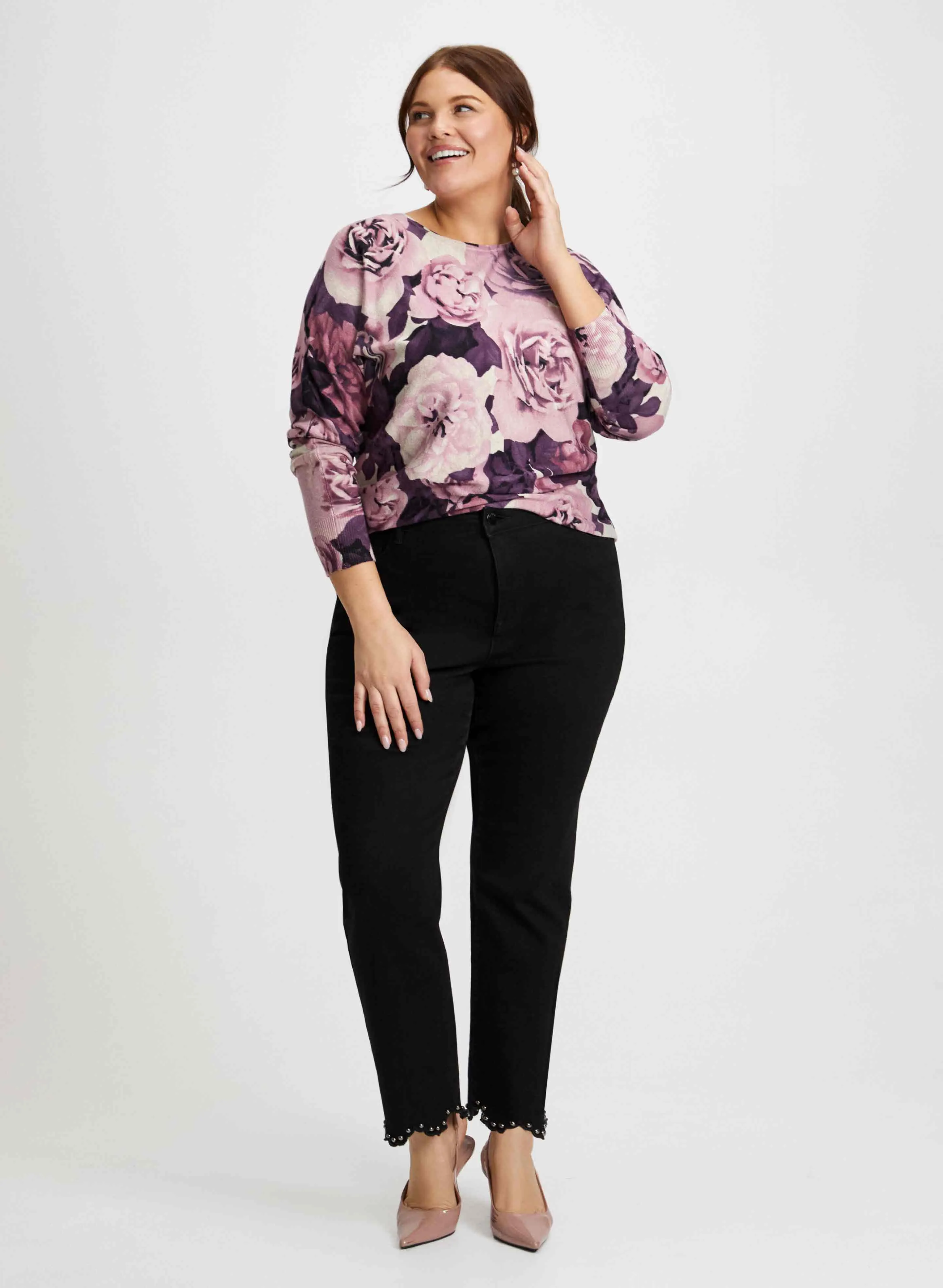 Floral Print Sweater & Pearl Detail Jeans sold by Laura