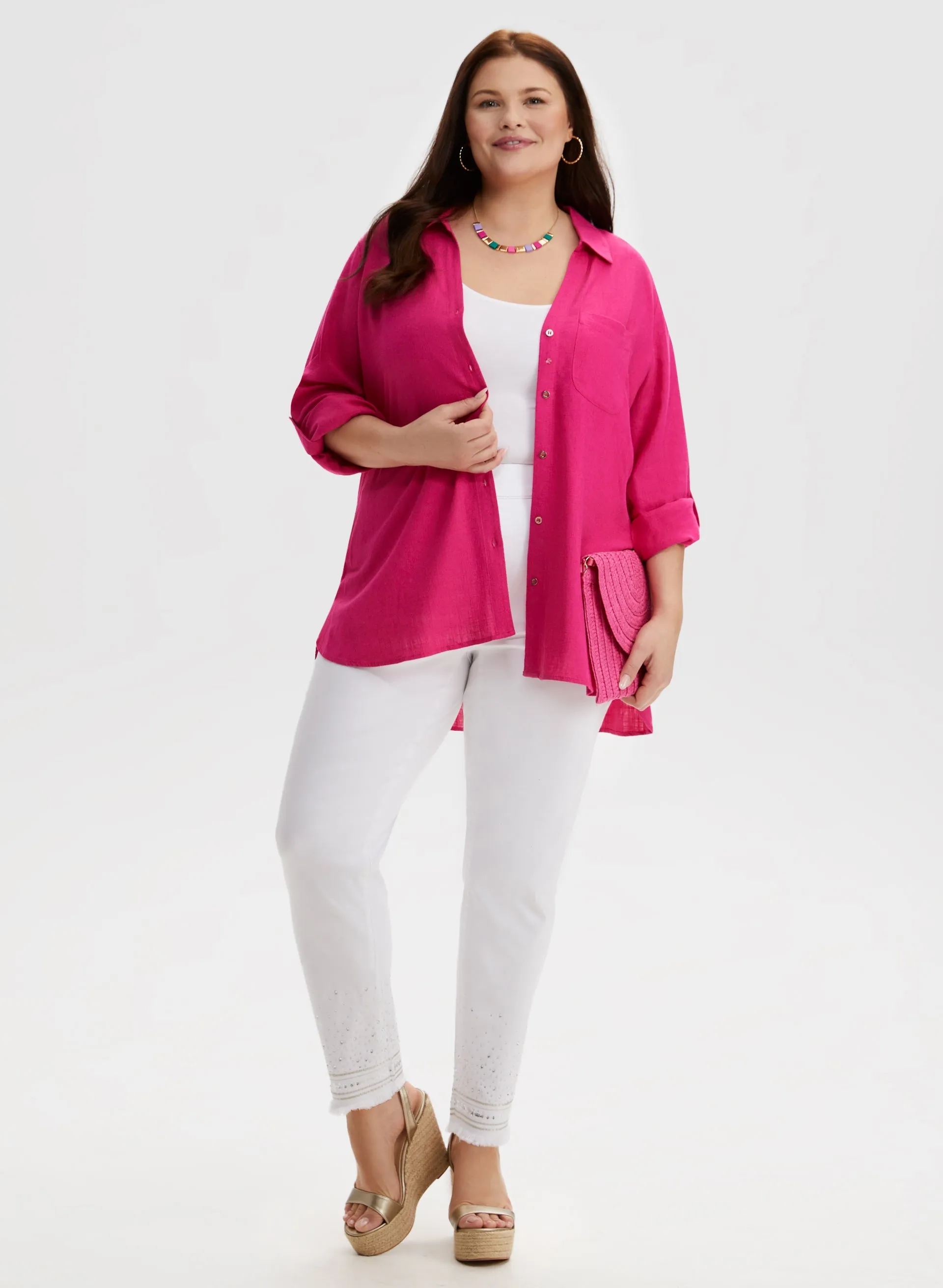 Roll-Up Sleeve Linen-Blend Blouse sold by Laura product image thumbnail 3