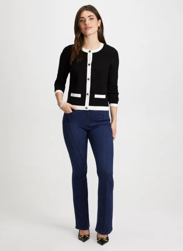 Contrast Trim Cardigan & Bootcut Jeans sold by Laura