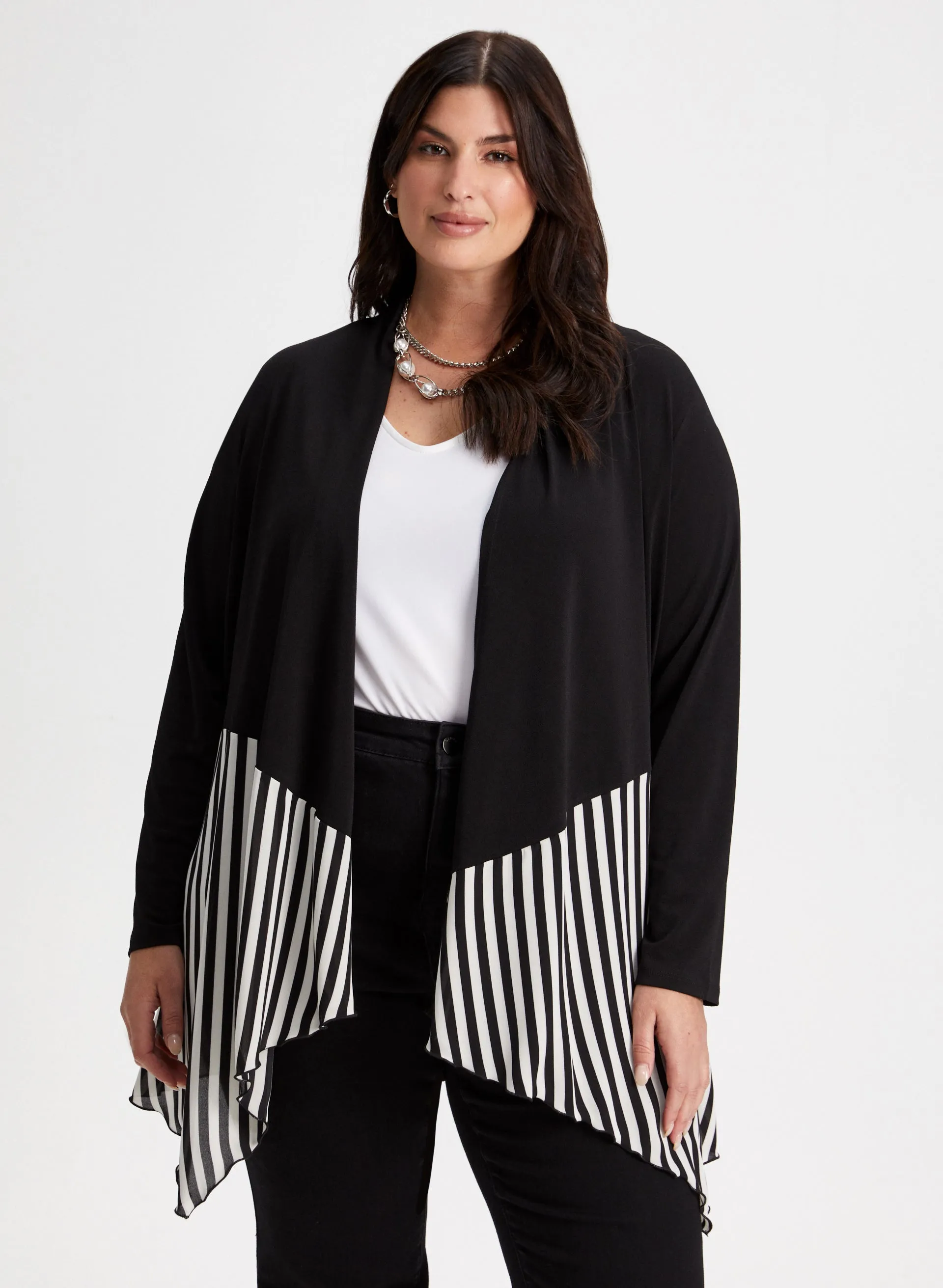 Striped Detail Open Front Top sold by Laura