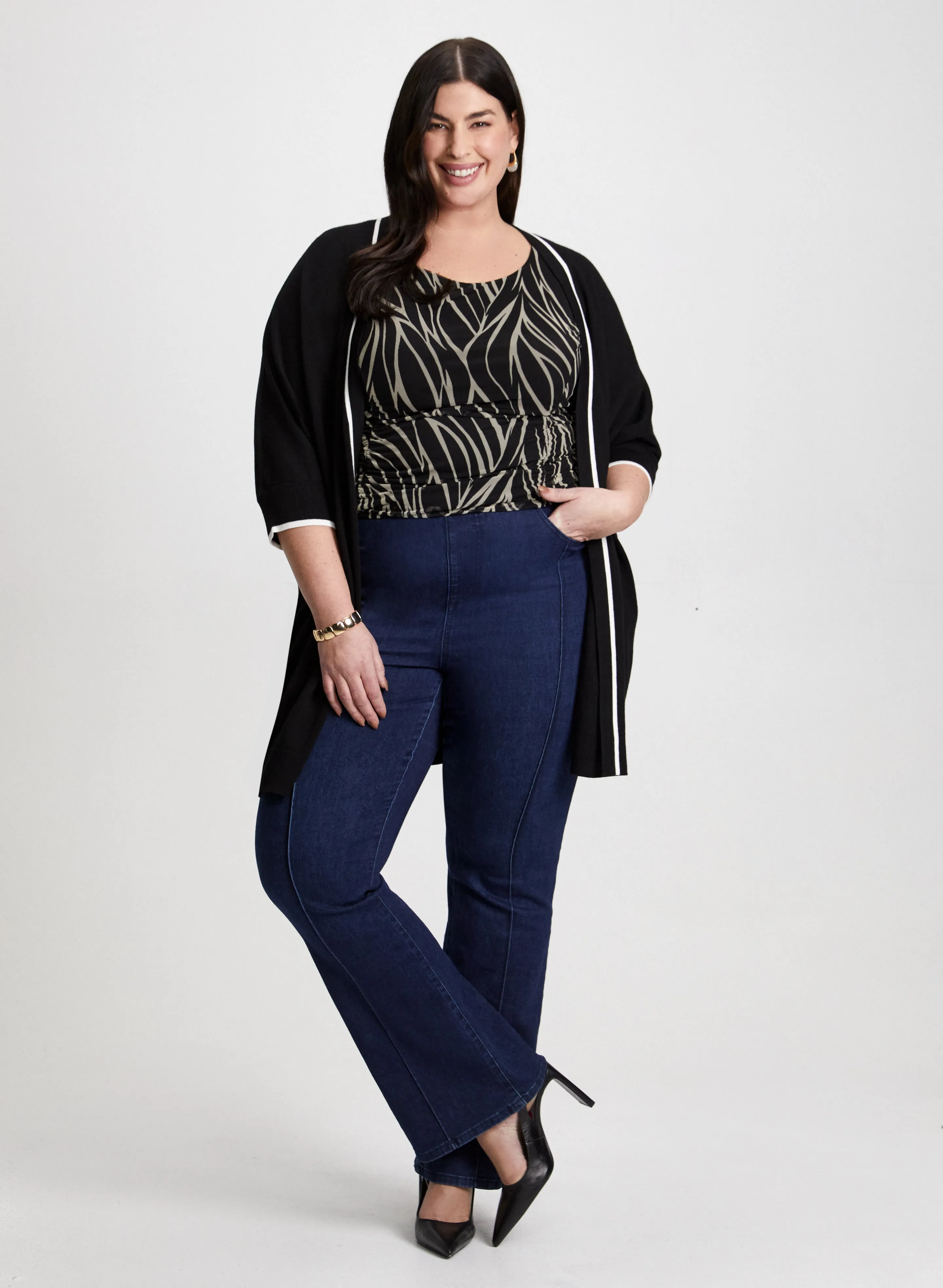 Contrast Stripe Cardigan & Bootcut Jeans sold by Laura