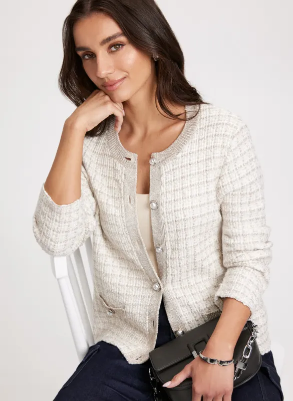 Pearl Button Bouclé Cardigan sold by Laura