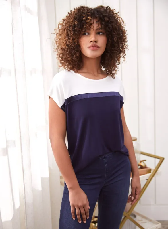 Satin Detail Colour Block Top sold by Laura