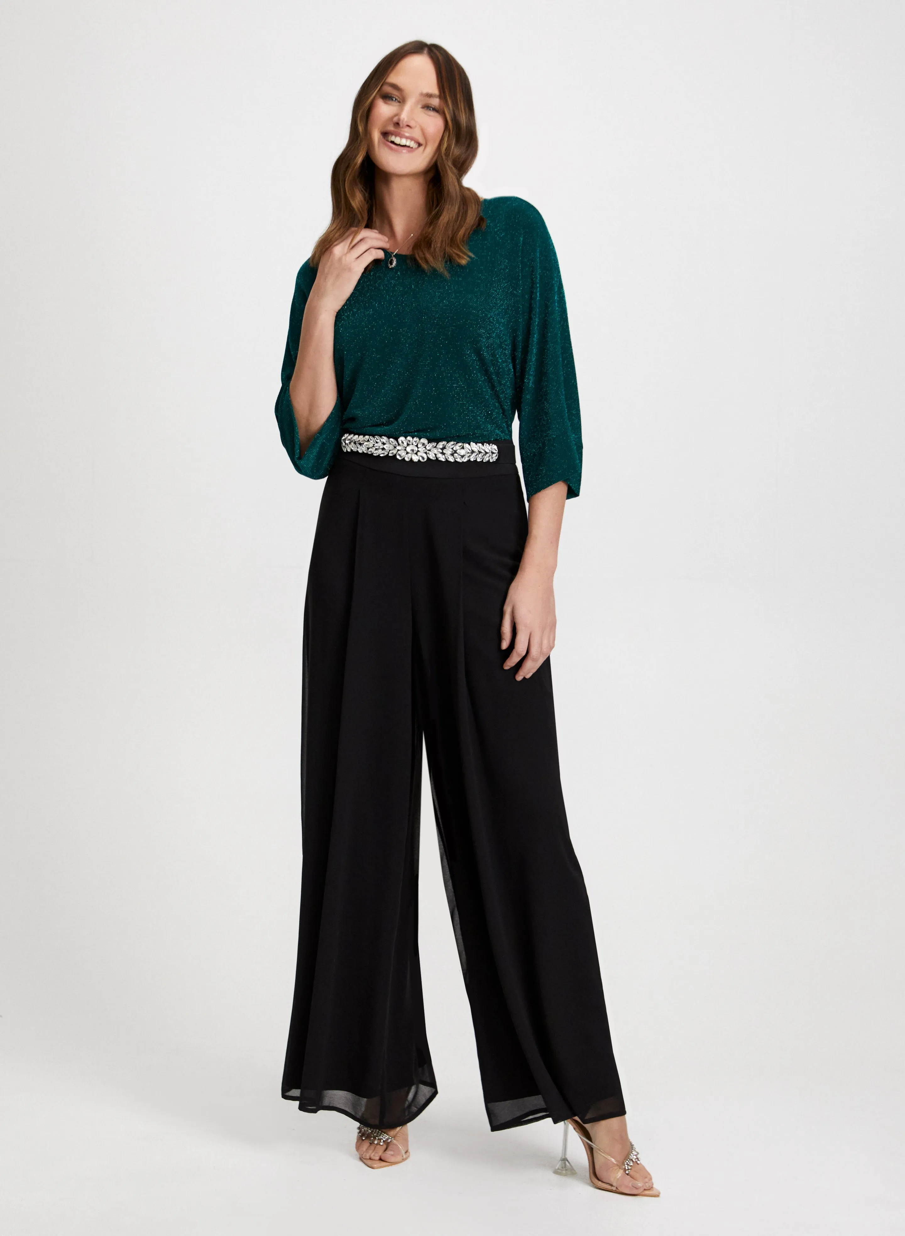 Tie Detail Top & Wide Leg Chiffon Pants sold by Laura