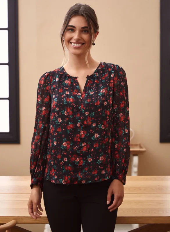 Rose Motif Button-Down Blouse sold by Laura