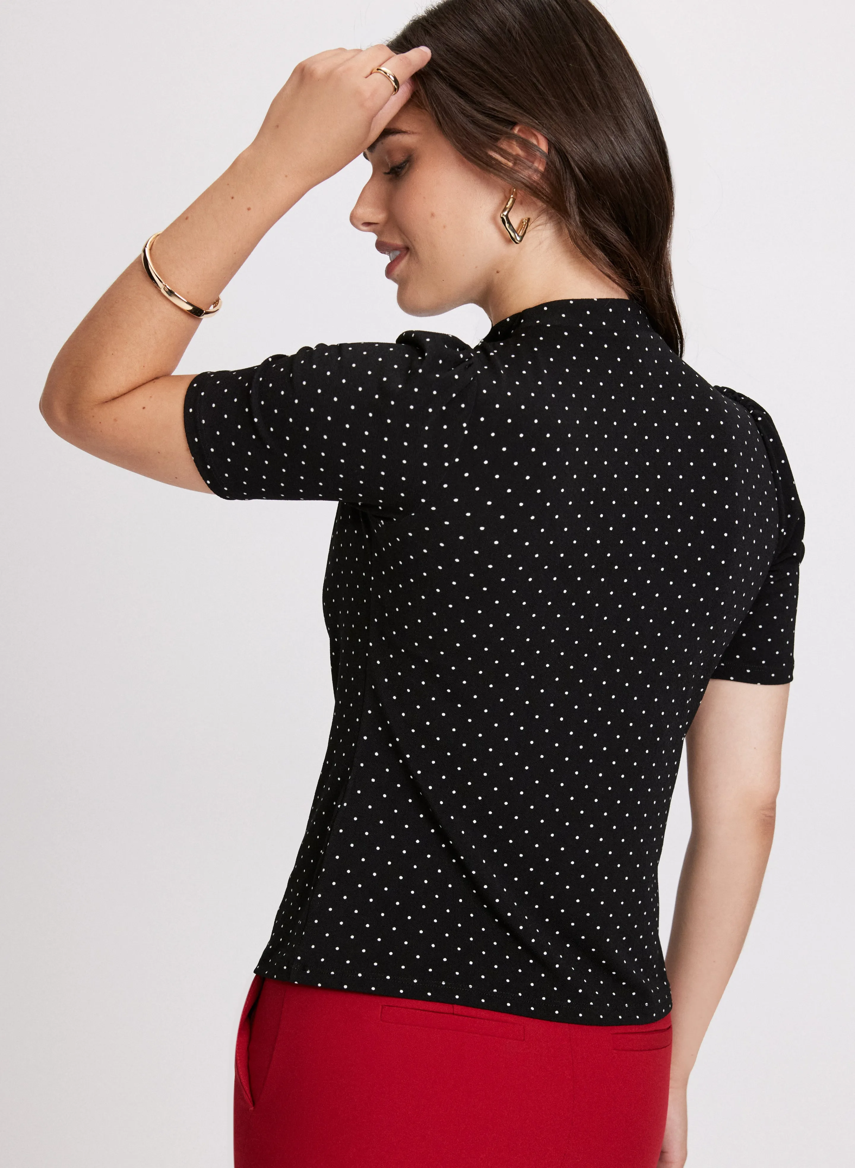 Polka Dot Pleated Mock Neck Top sold by Laura product image thumbnail 4