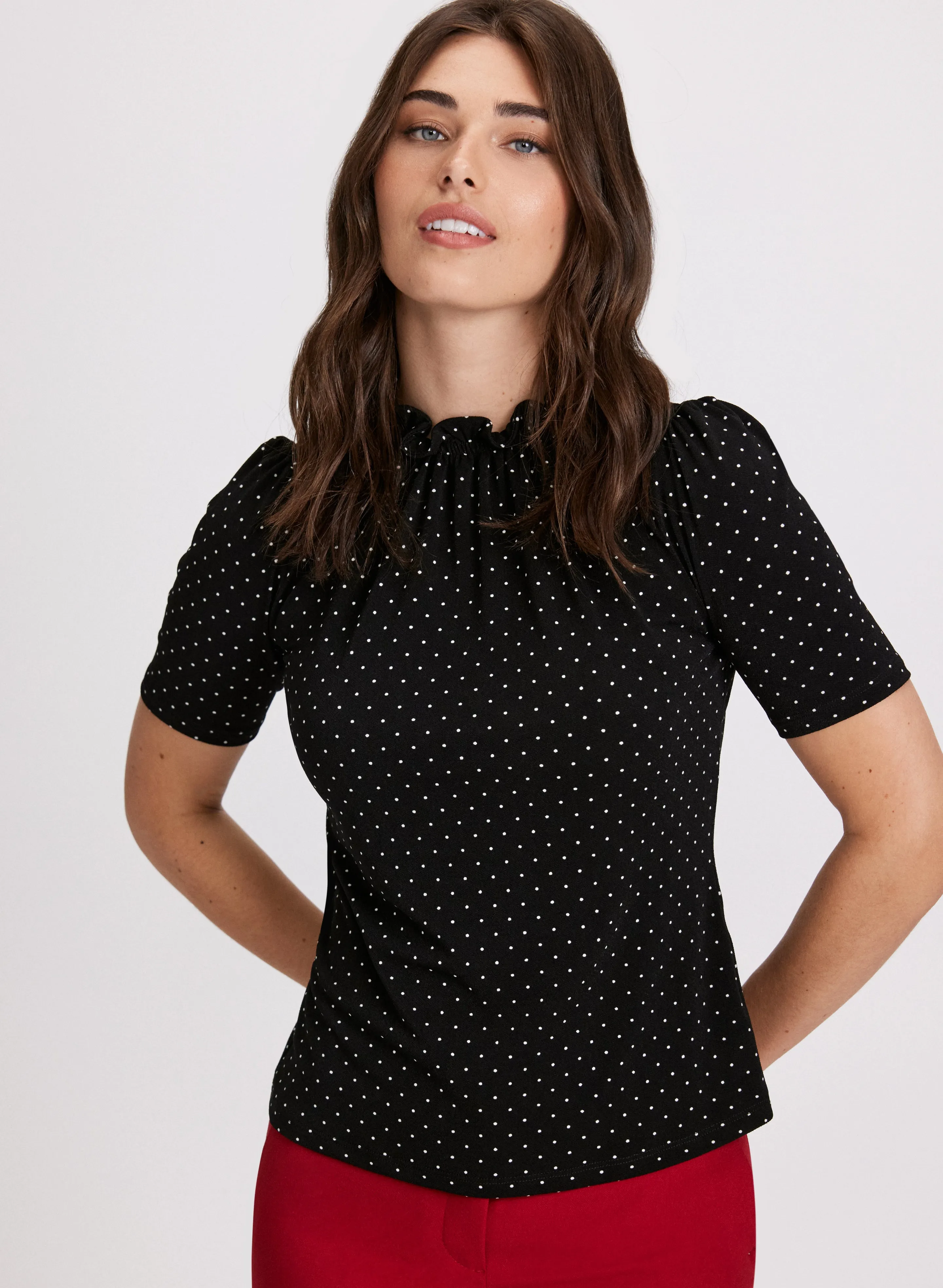 Polka Dot Pleated Mock Neck Top sold by Laura product image thumbnail 5
