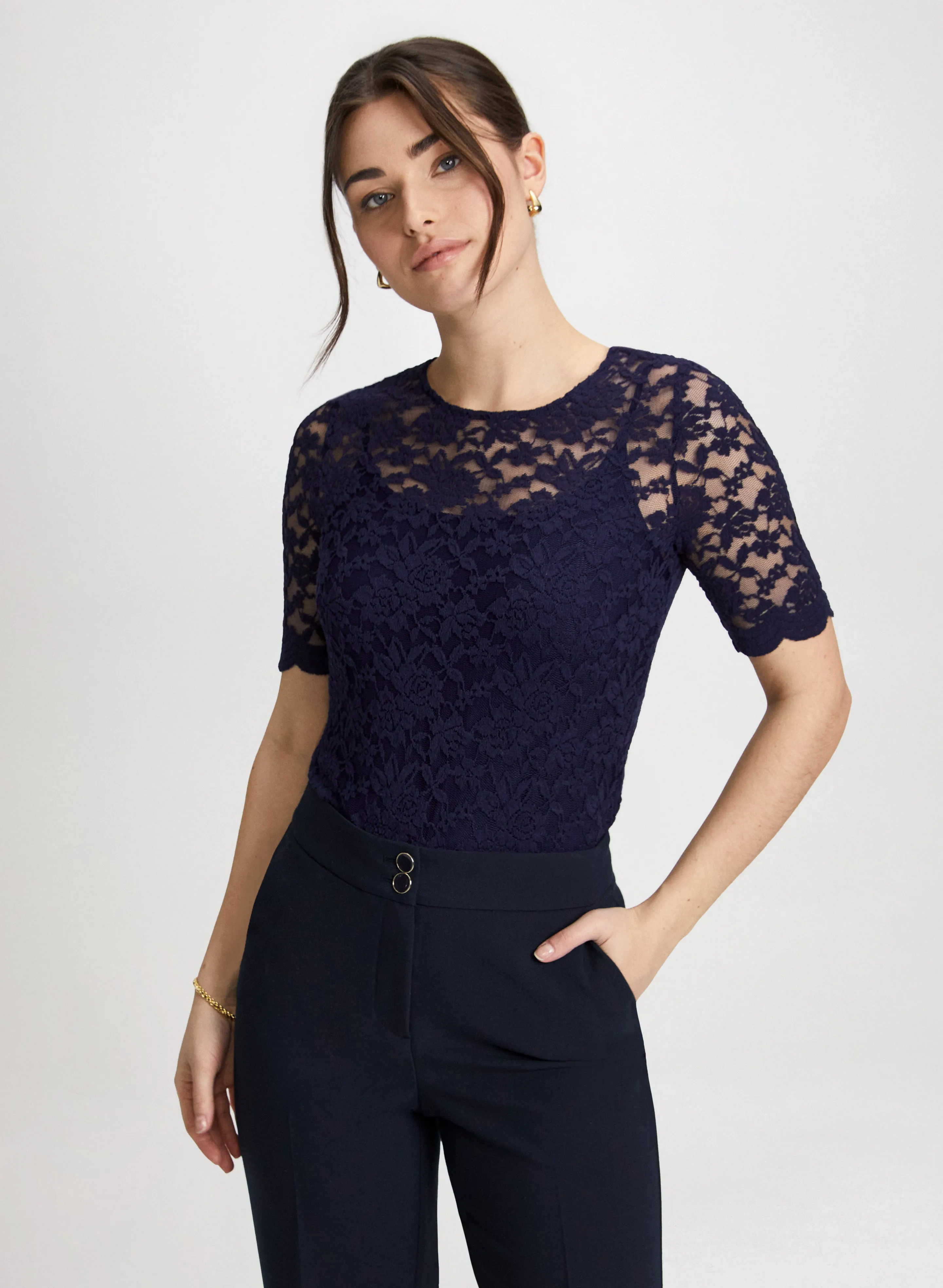 Stretchy Scalloped Lace Top sold by Laura