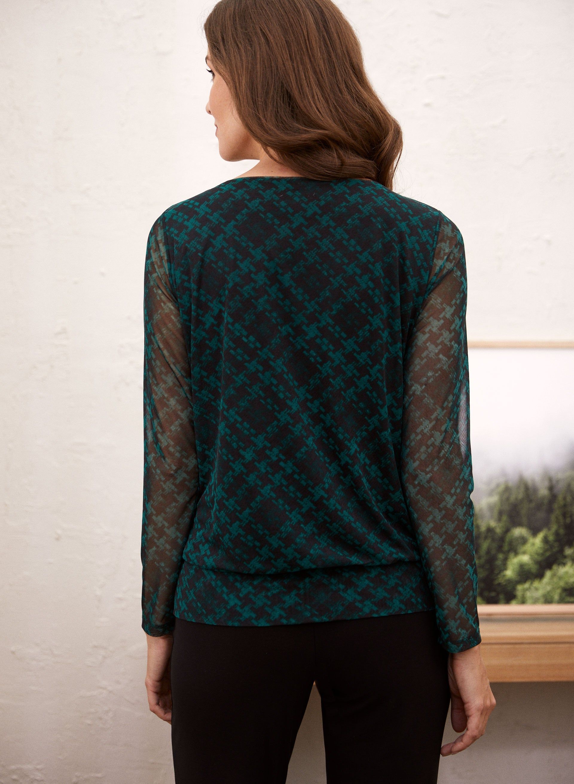 Plaid Print Mesh Sleeve Blouse sold by Laura product image thumbnail 3