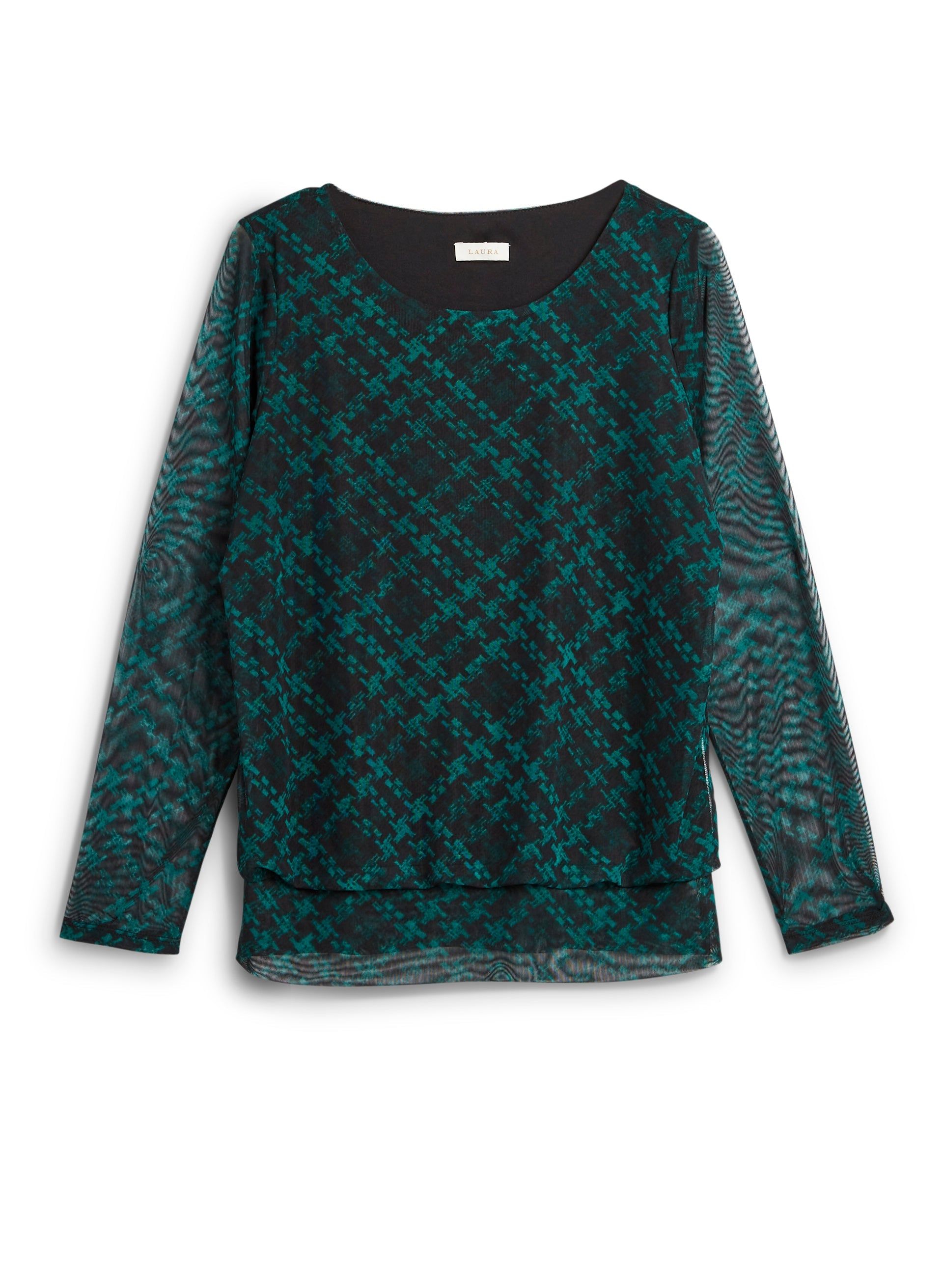 Plaid Print Mesh Sleeve Blouse sold by Laura product image thumbnail 5