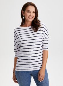 Stripe Print 3/4 Sleeve Tee sold by Laura