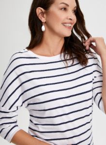 Stripe Print 3/4 Sleeve Tee sold by Laura
