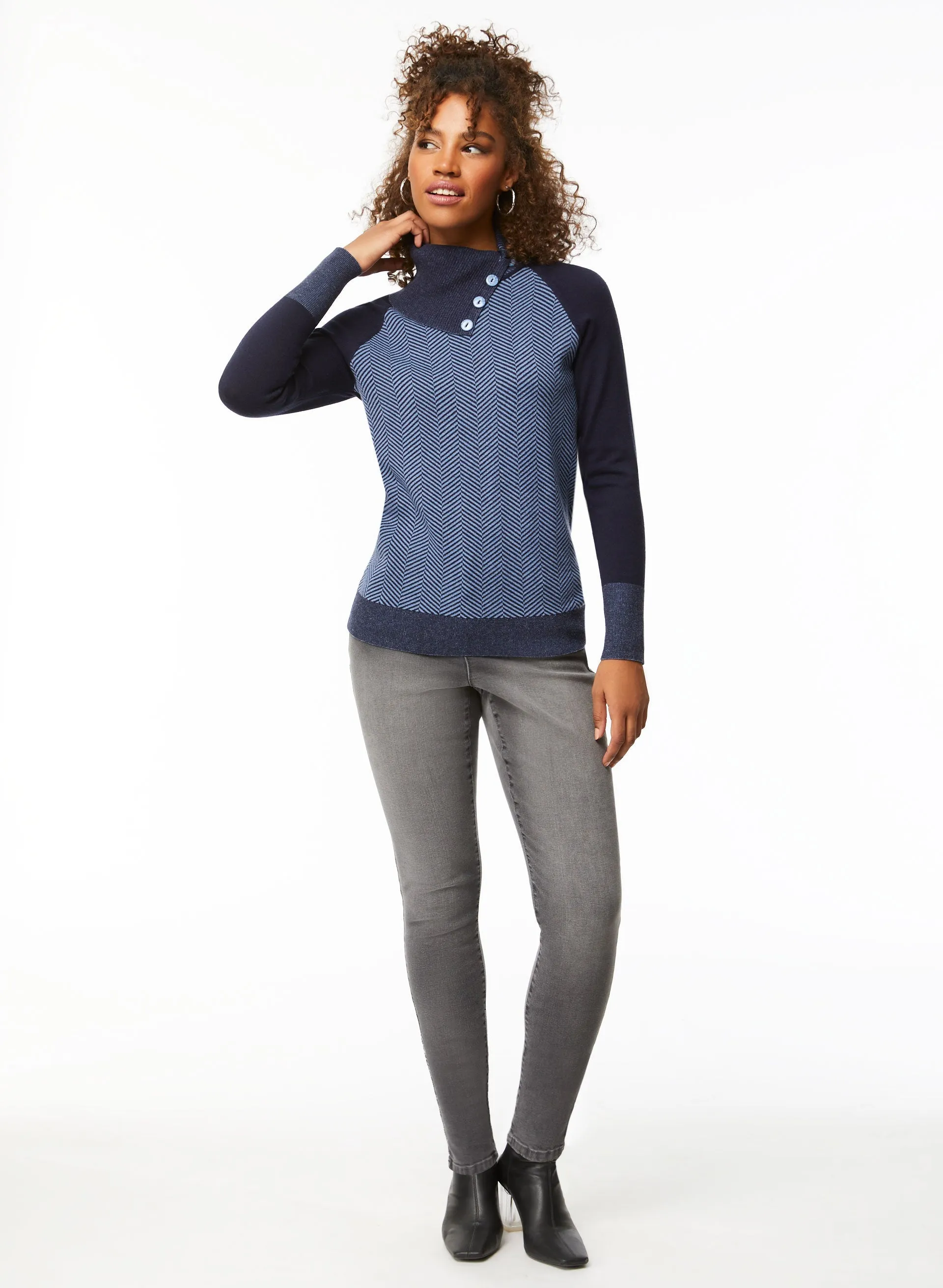 Herringbone Motif Split Collar Sweater sold by Laura product image thumbnail 5