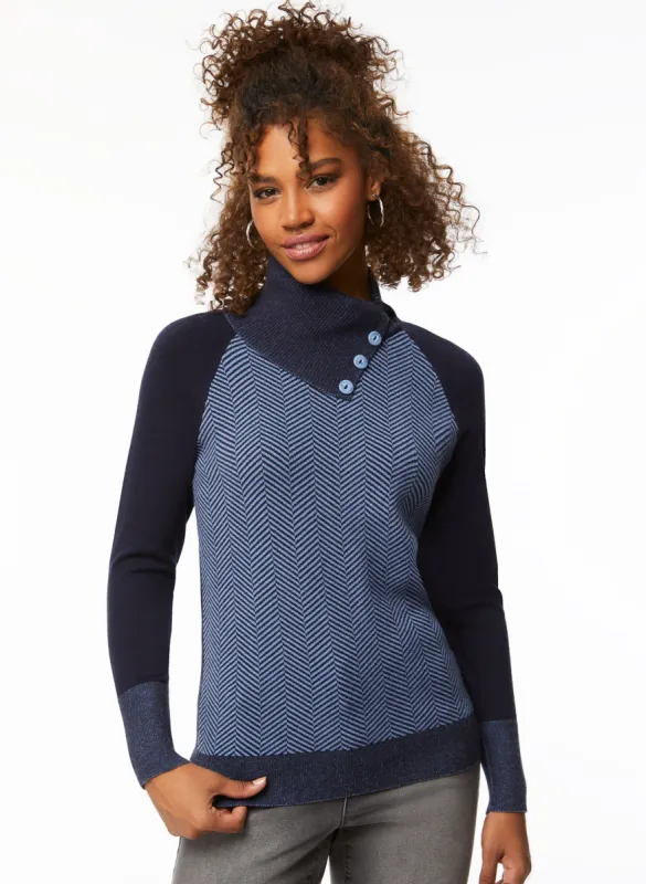 Herringbone Motif Split Collar Sweater sold by Laura