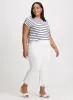 Buttoned Shoulder Striped T-Shirt sold by Laura