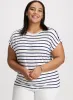 Buttoned Shoulder Striped T-Shirt sold by Laura