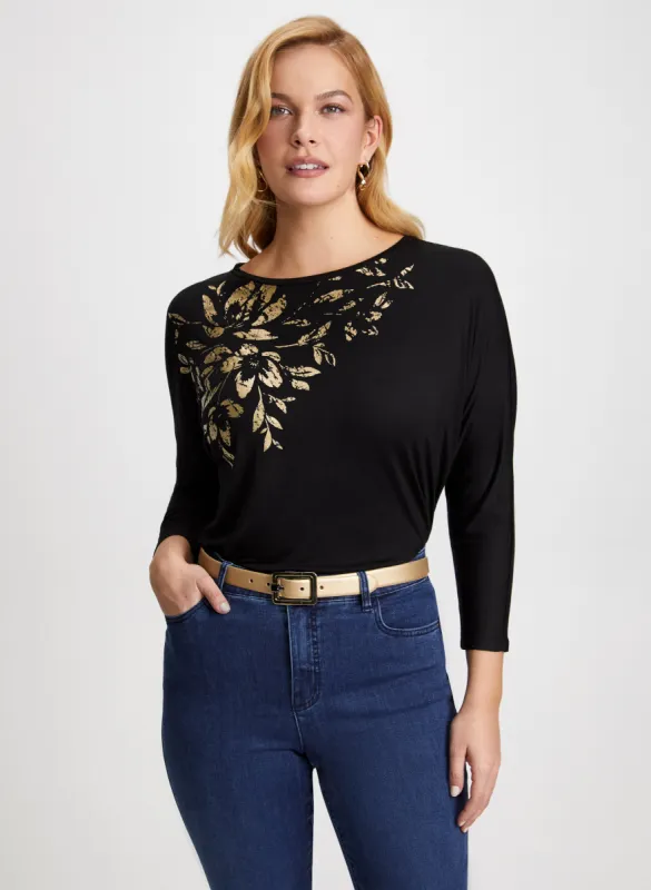 Foil Print Dolman Sleeve Top sold by Laura