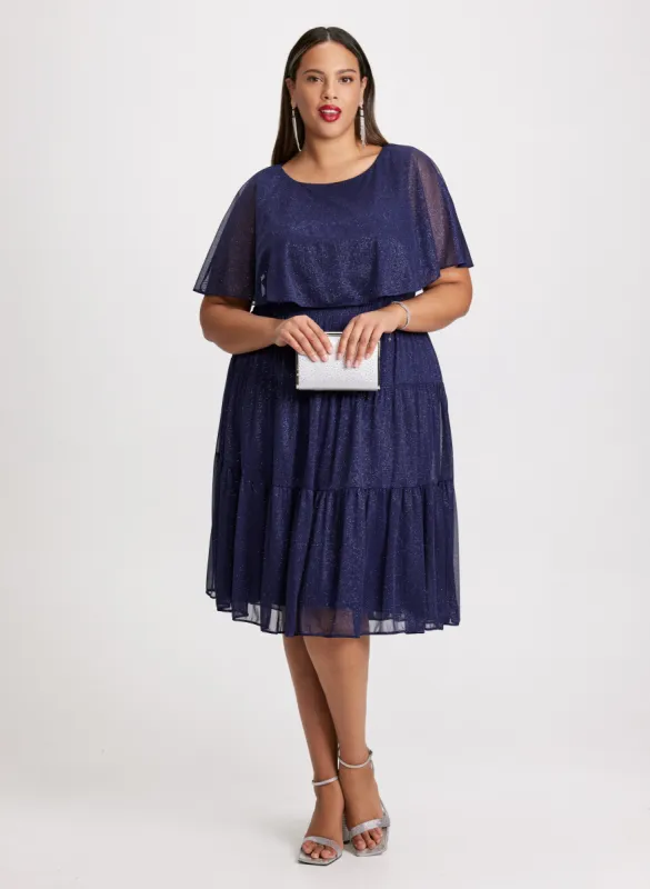 Glitter Chiffon Capelet Dress sold by Laura