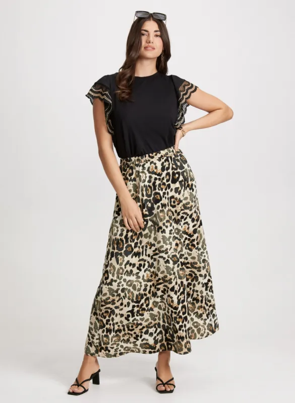 Crochet Trim T-Shirt & Long Leopard Print Skirt sold by Laura