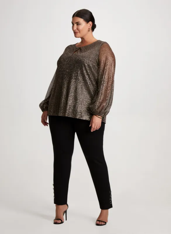 Button Detail Pants & Metallic Plisse Top sold by Laura