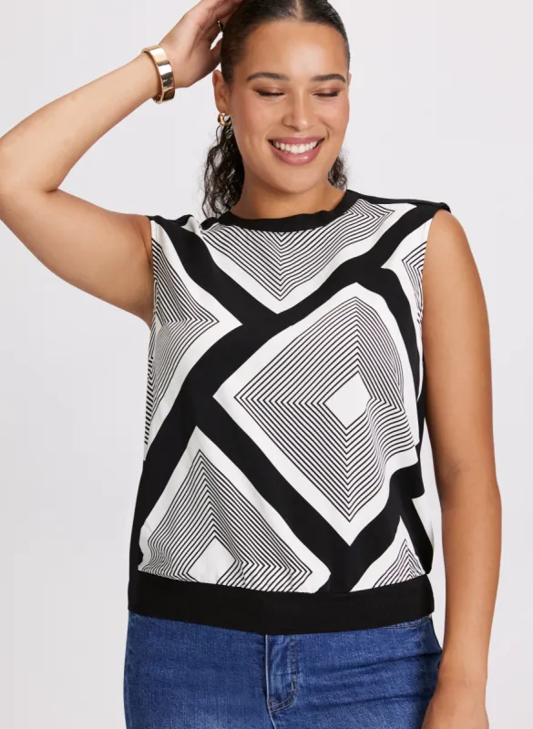 Drop Shoulder Geometric Print Top sold by Laura