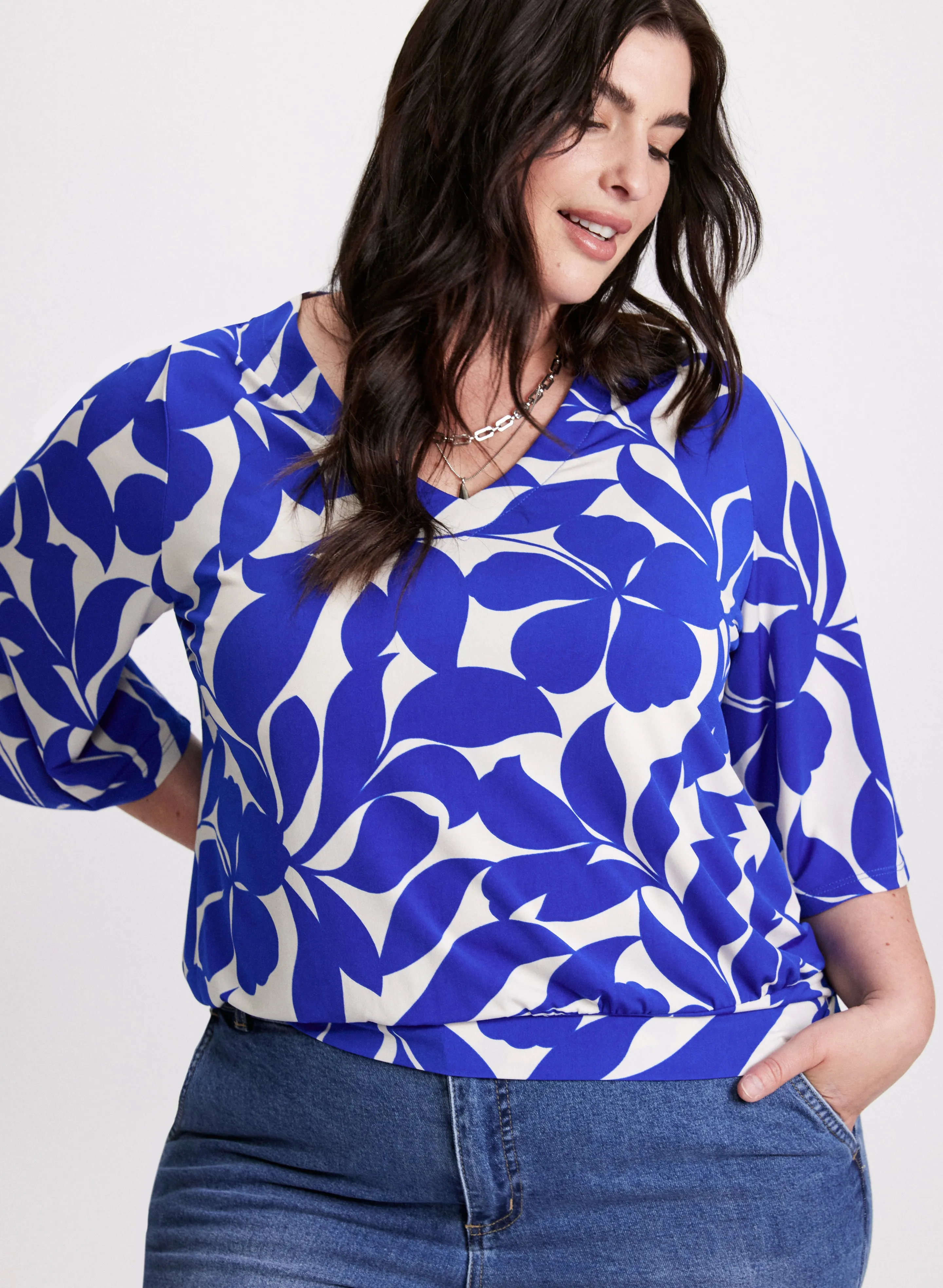 Leaf Print V-Neck Top sold by Laura