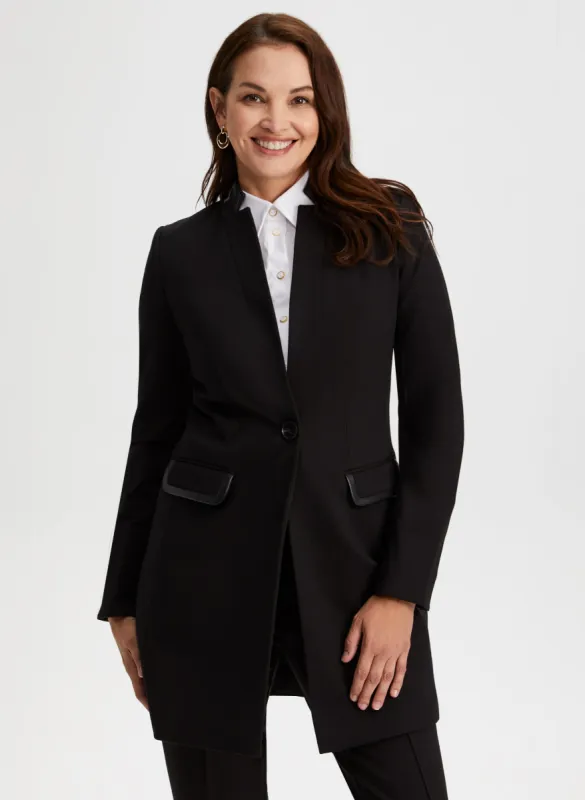 Vegan Leather Detail Redingote Jacket sold by Laura