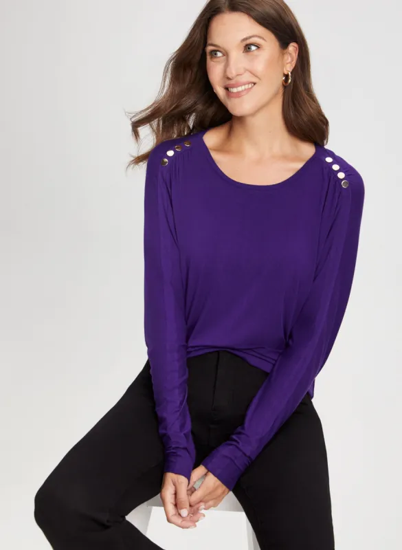 Dolman Sleeve Button Detail Top sold by Laura