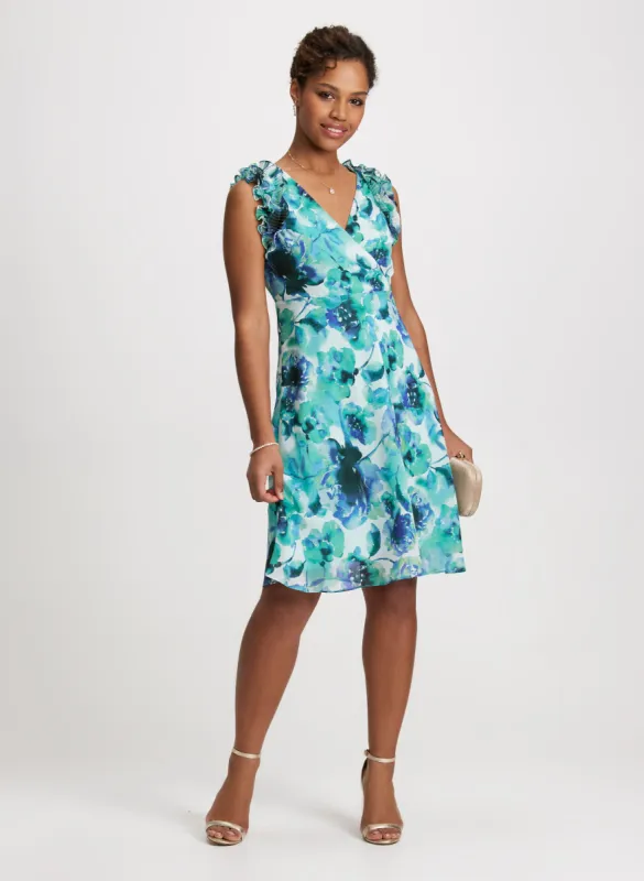 Ruffle Shoulders Floral Dress sold by Laura
