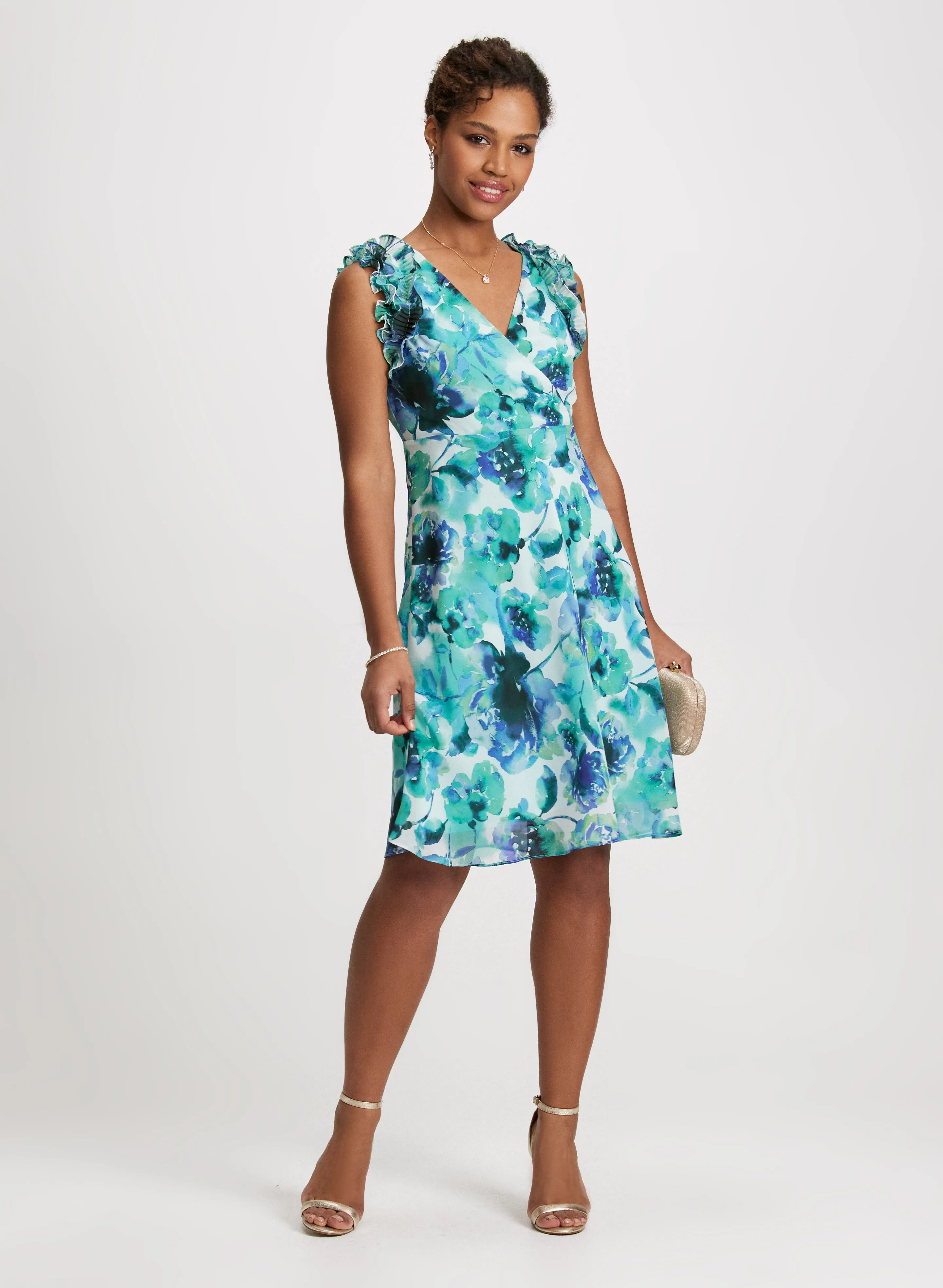 Ruffle Shoulders Floral Dress sold by Laura