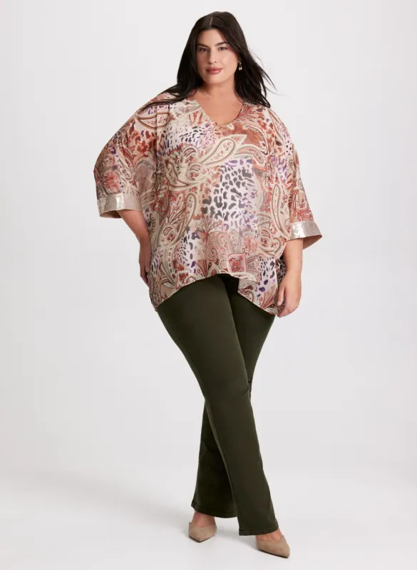 Paisley Print V-Neck Blouse & Straight Leg Jeans sold by Laura