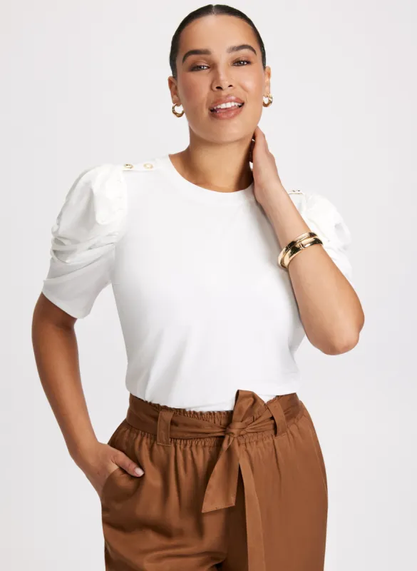 Button Detail Puff Sleeve Top sold by Laura