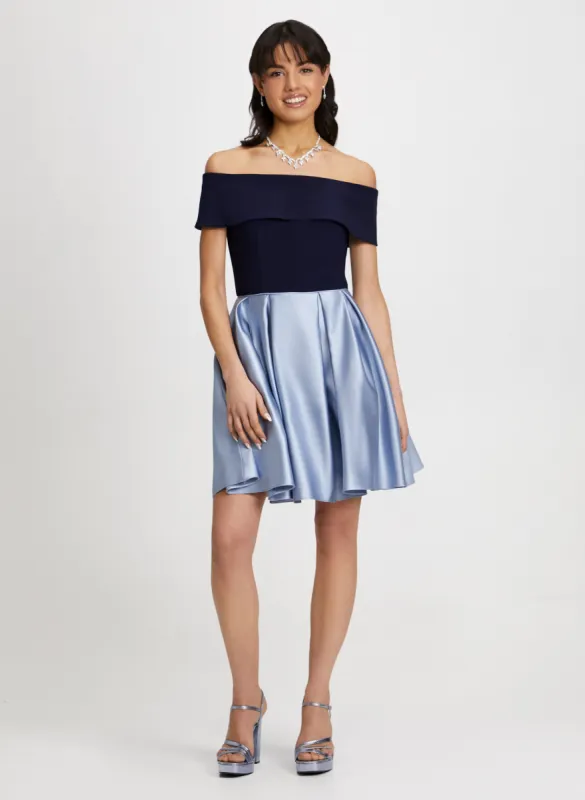 Bardot Neck Satin Dress sold by Laura