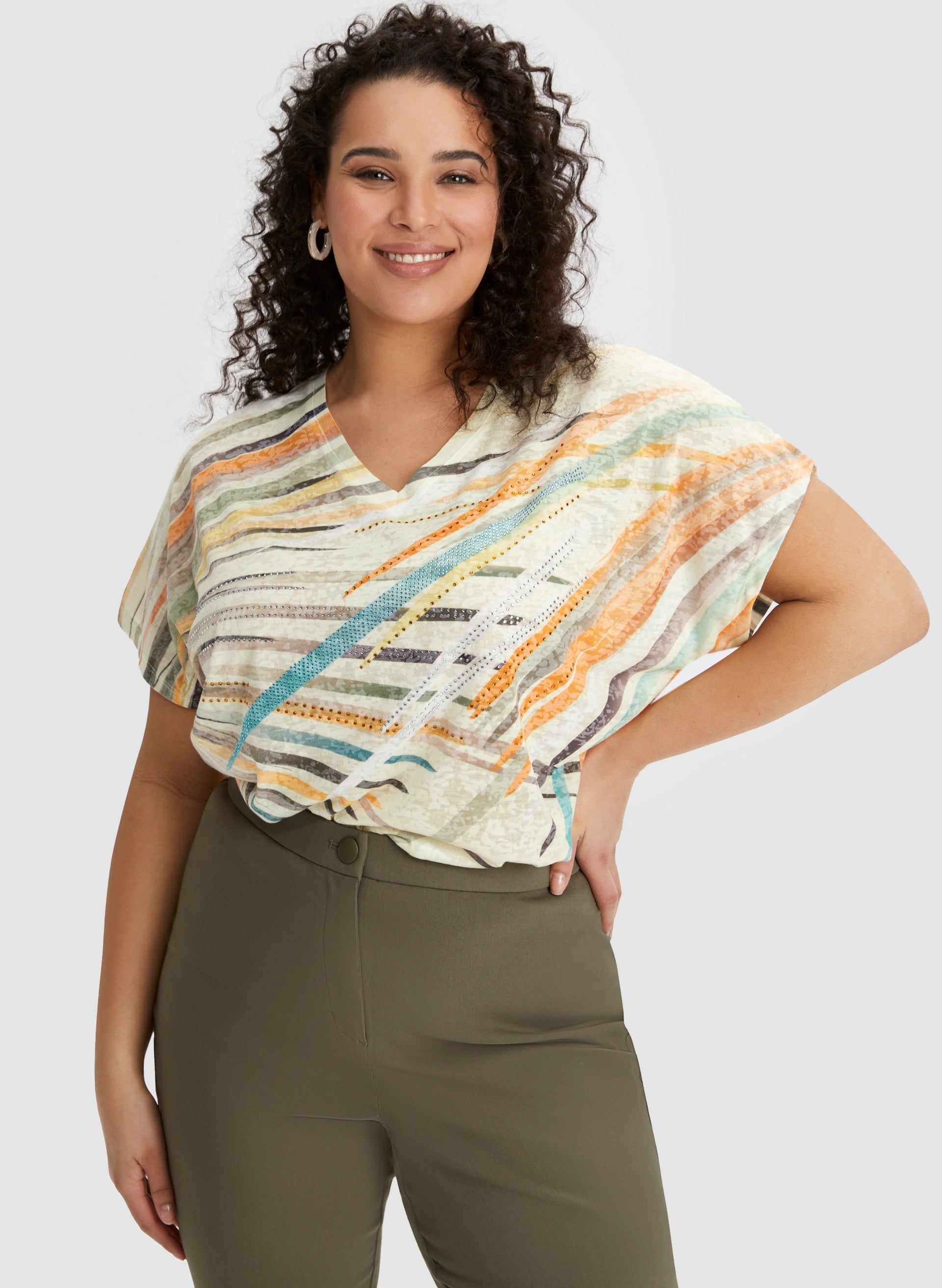 Embellished Geometric Print Burnout Tee sold by Laura