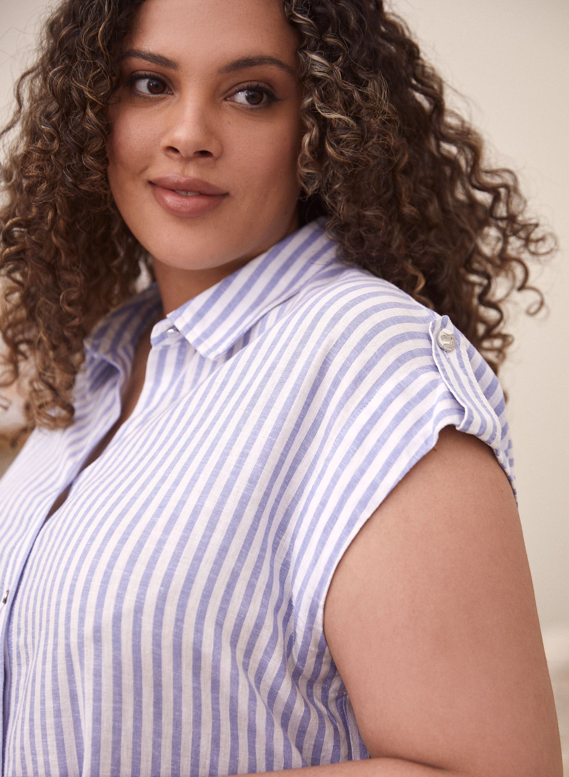 Stripe Print Linen-Blend Blouse sold by Laura product image thumbnail 2