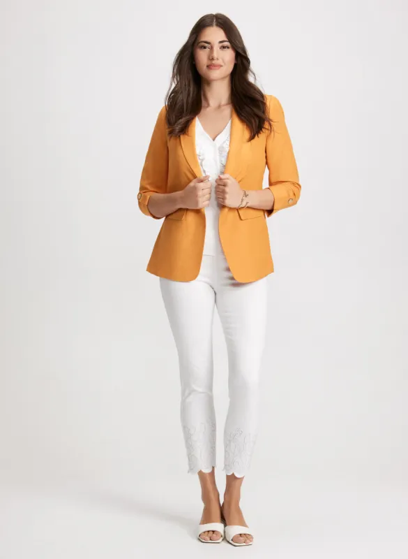 Linen-Blend Blazer & Embroidered Hem Pants sold by Laura