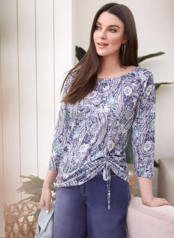 Paisley Print Drawstring Detail Tee sold by Laura