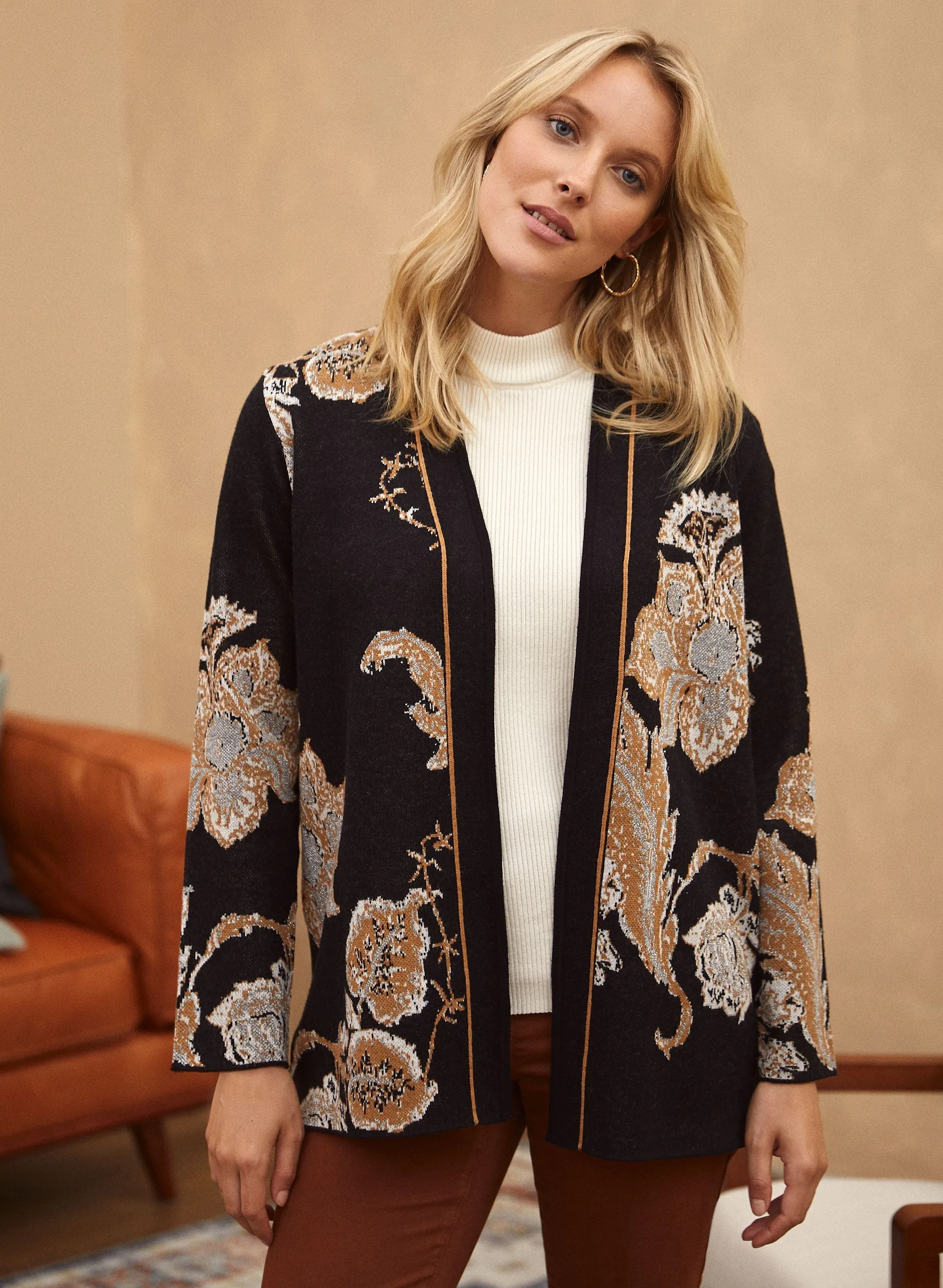 Floral Motif Jacquard Cardigan sold by Laura
