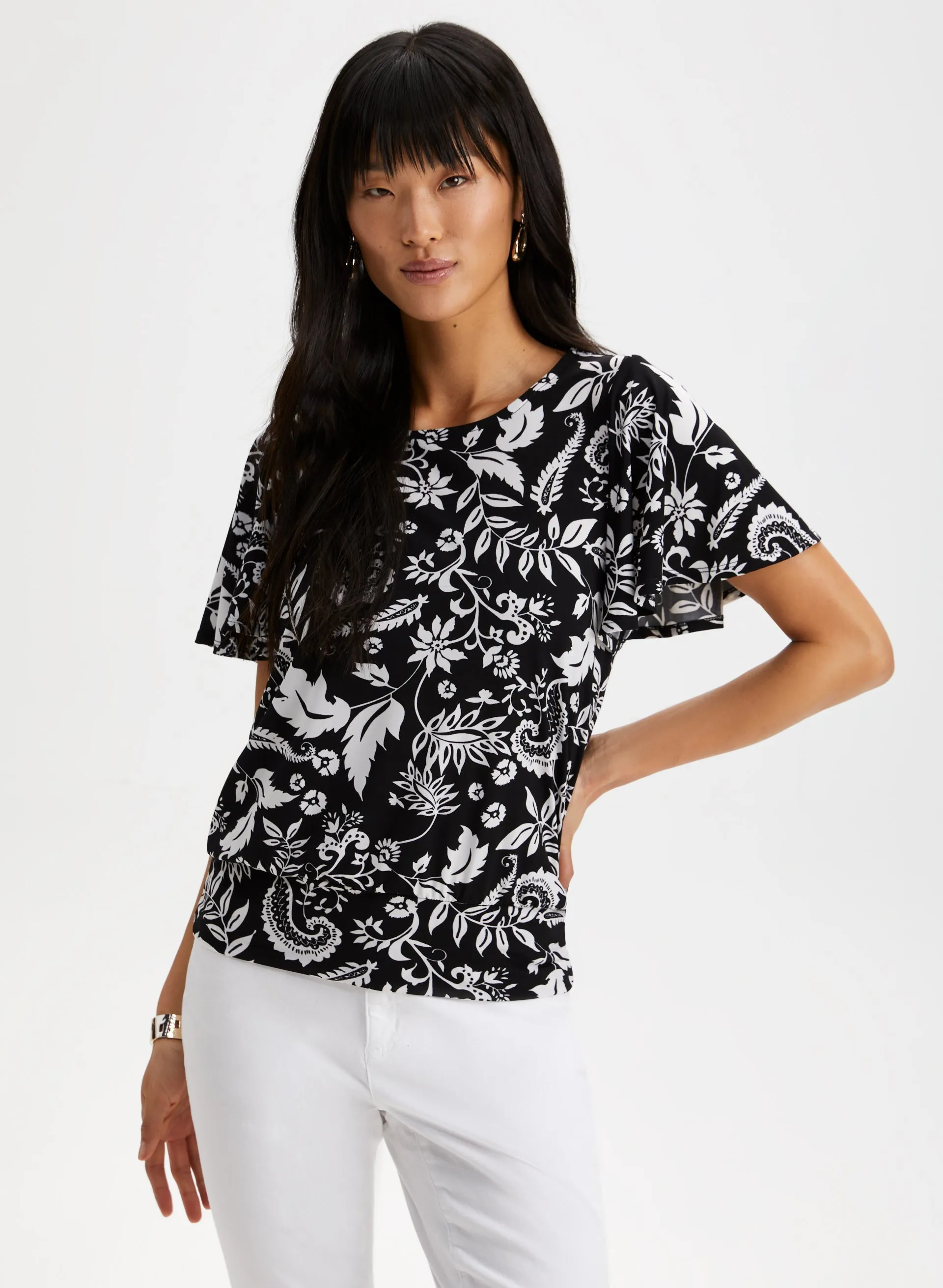 Floral Print Flutter Sleeve Top sold by Laura