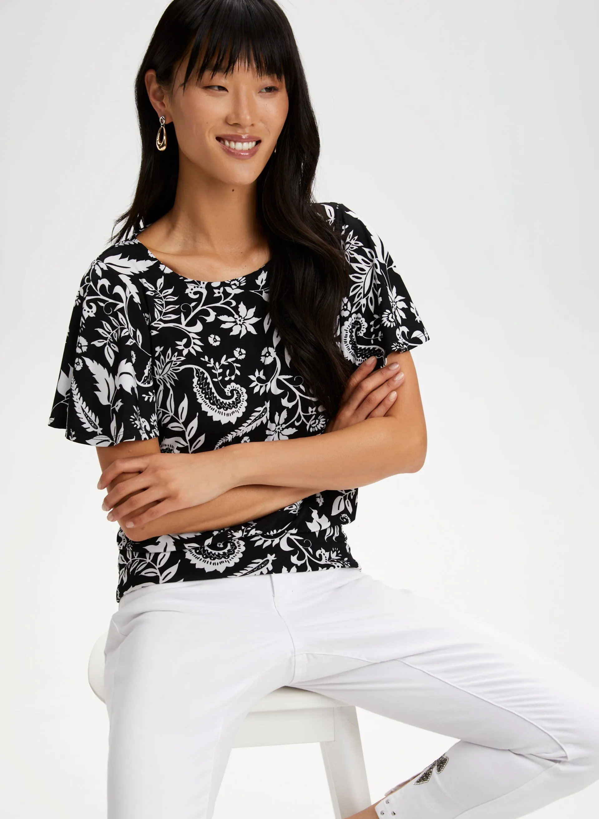 Floral Print Flutter Sleeve Top sold by Laura product image thumbnail 5
