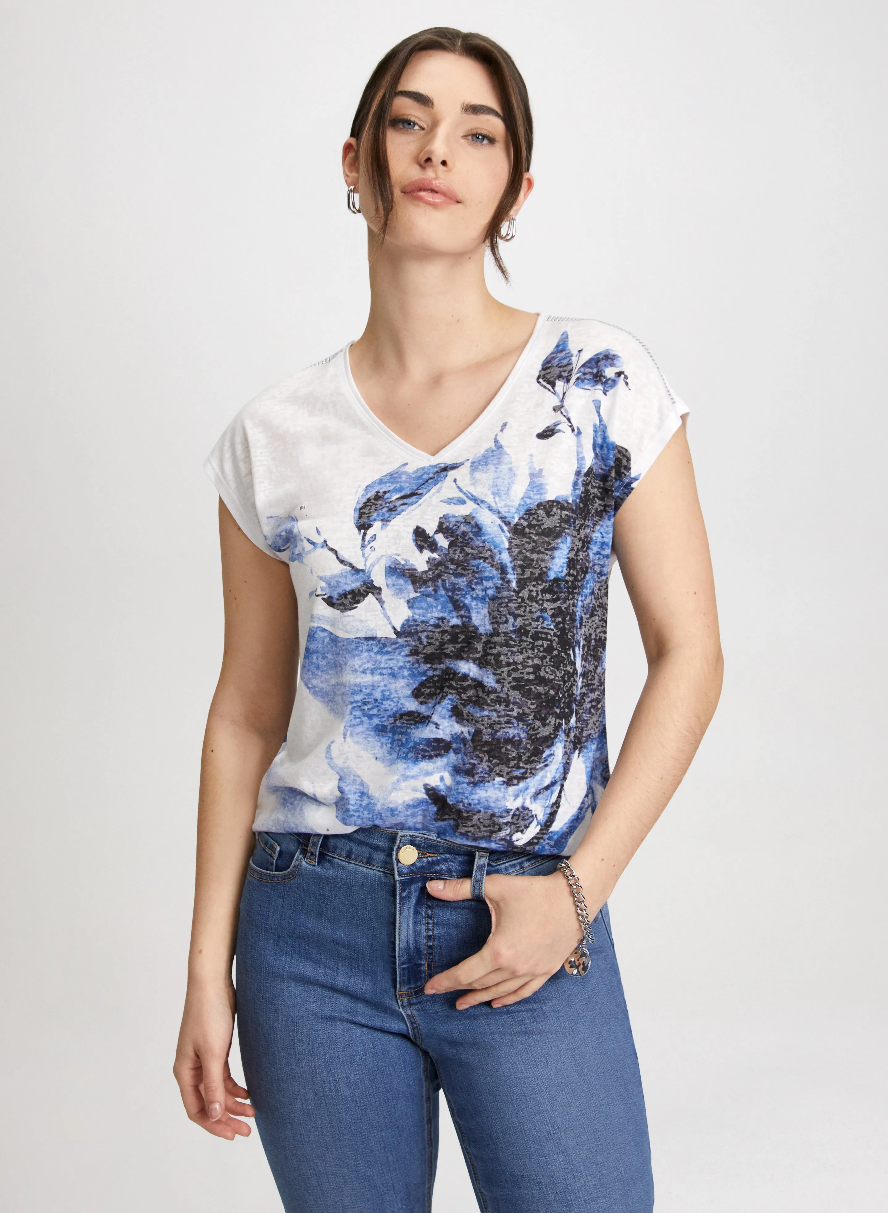 Floral Print Burnout T-Shirt sold by Laura