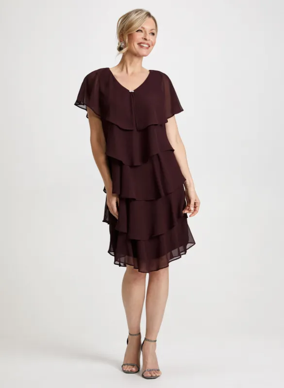 Brooch Detail Tiered Dress sold by Laura