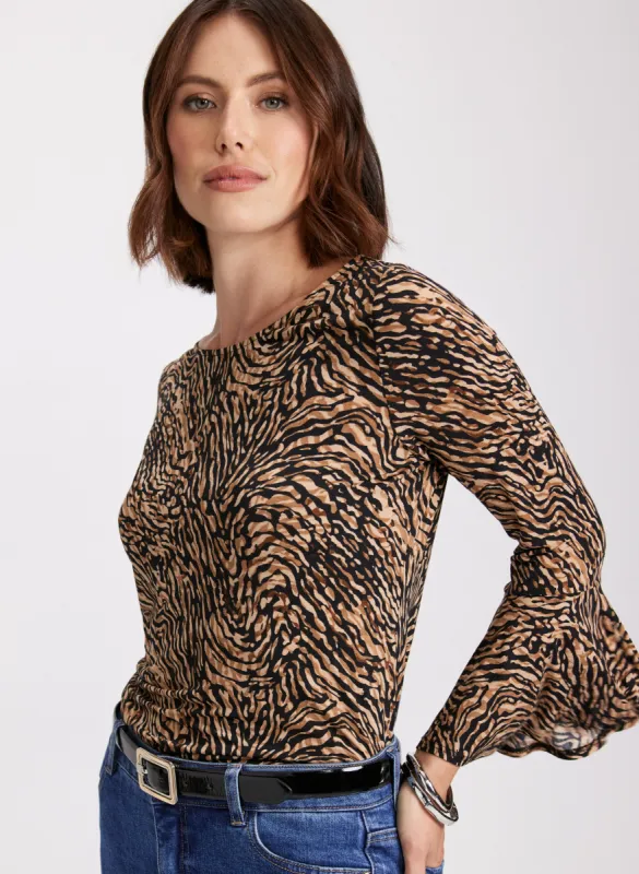 Animal Print Flared Sleeve Top sold by Laura