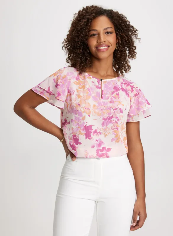 Tiered Short Sleeves Floral Blouse sold by Laura