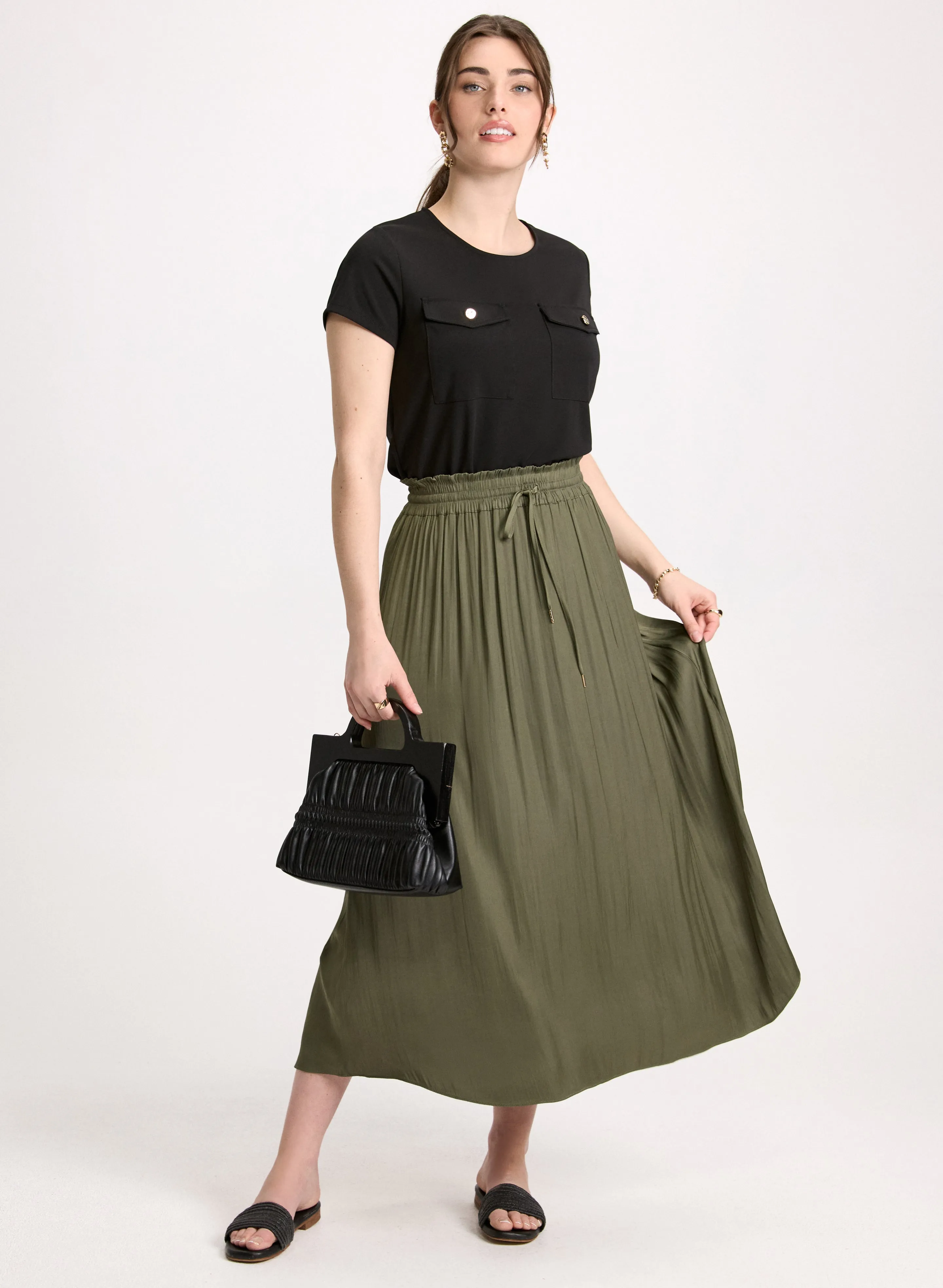 Buttoned Flap Pocket Top & Long Elastic Waist Skirt sold by Laura
