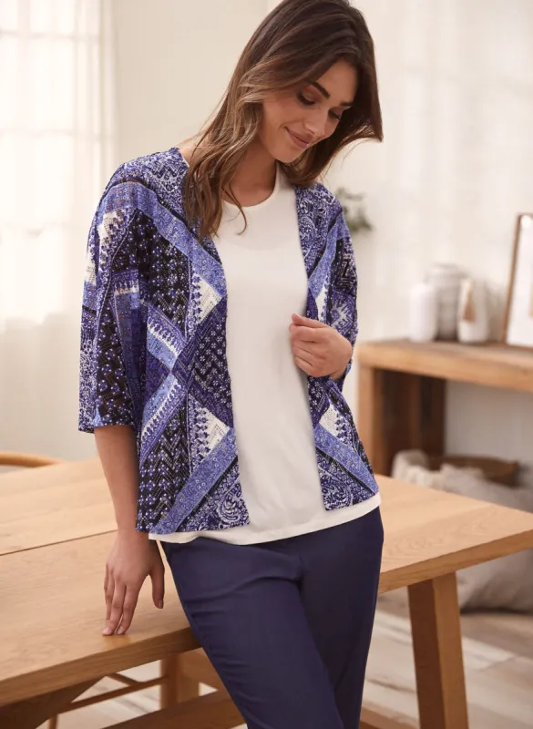 Patchwork Print Open Front Top sold by Laura