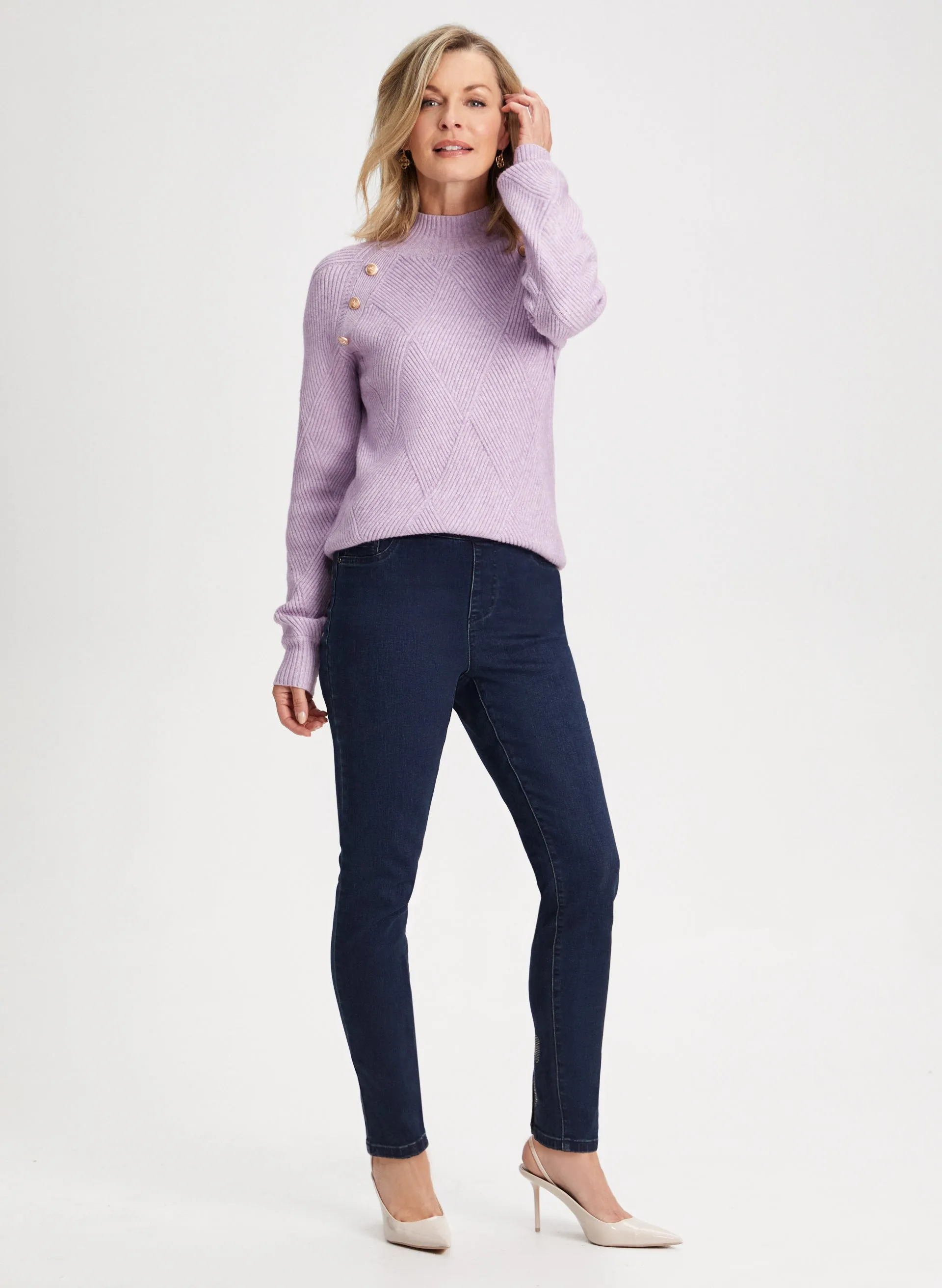 Mock Neck Sweater & Bow Detail Jeans sold by Laura