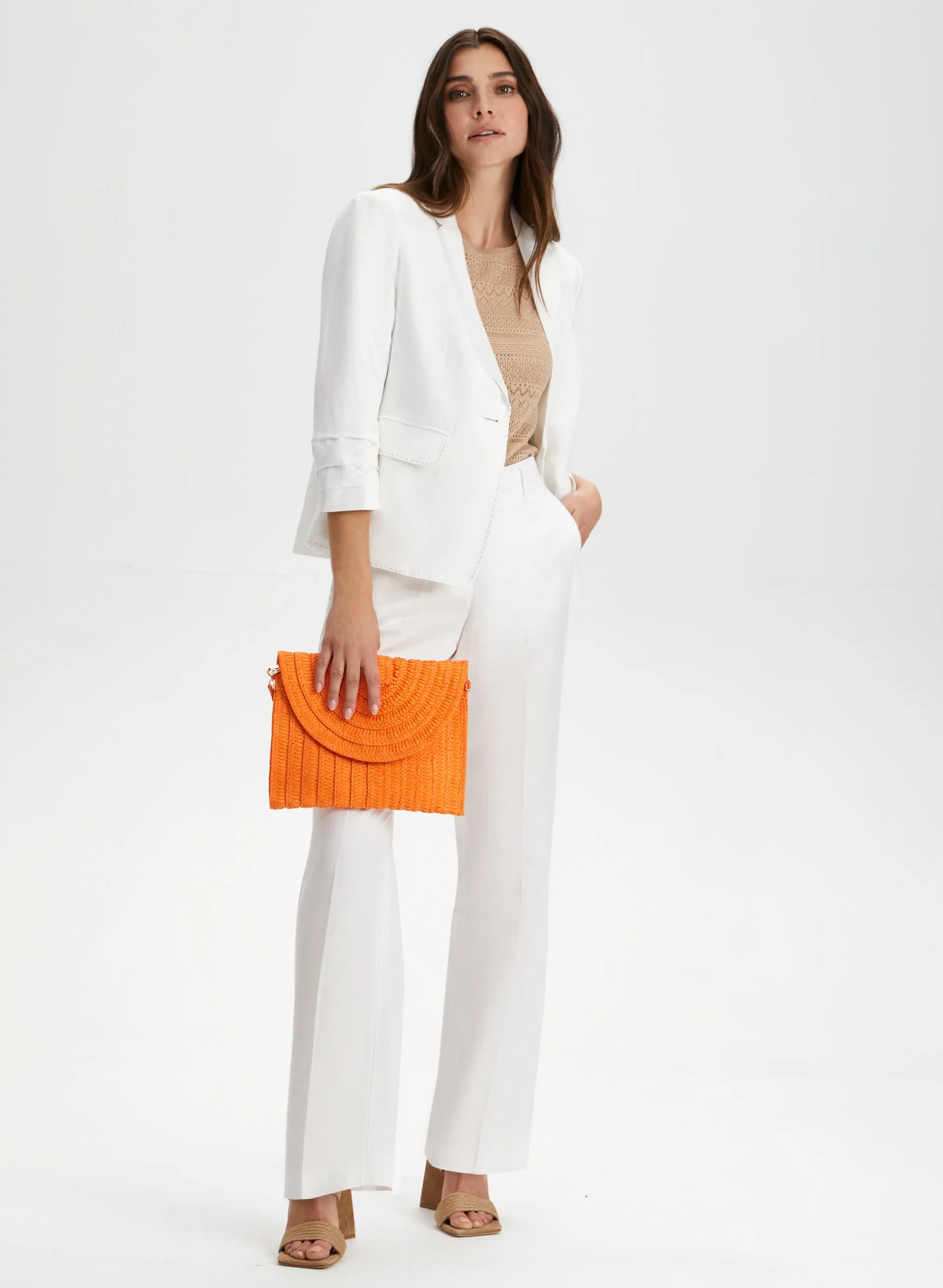 Linen Button Front Blazer & City Fit Pants sold by Laura