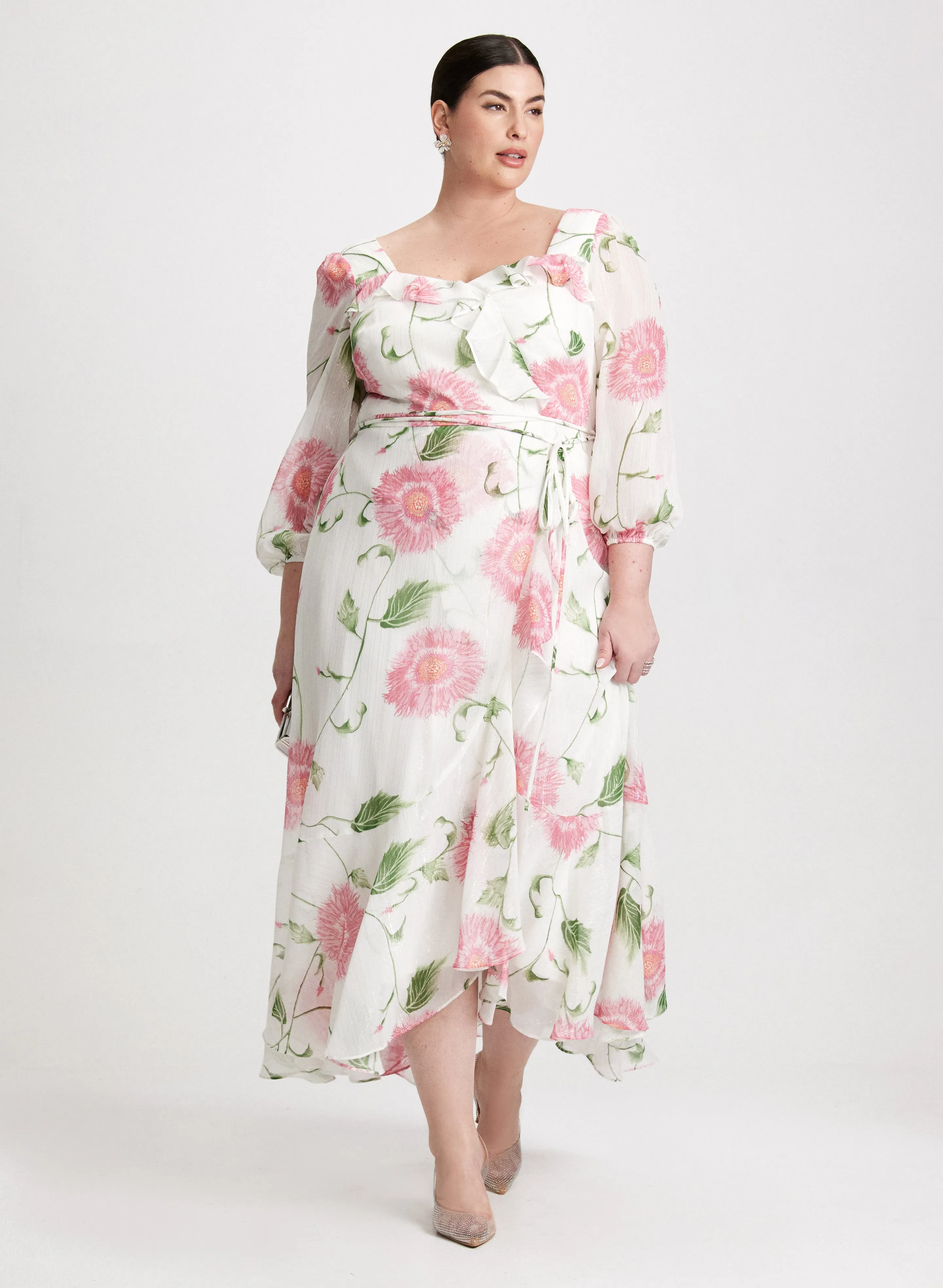 Ruffled Floral Chiffon Dress sold by Laura