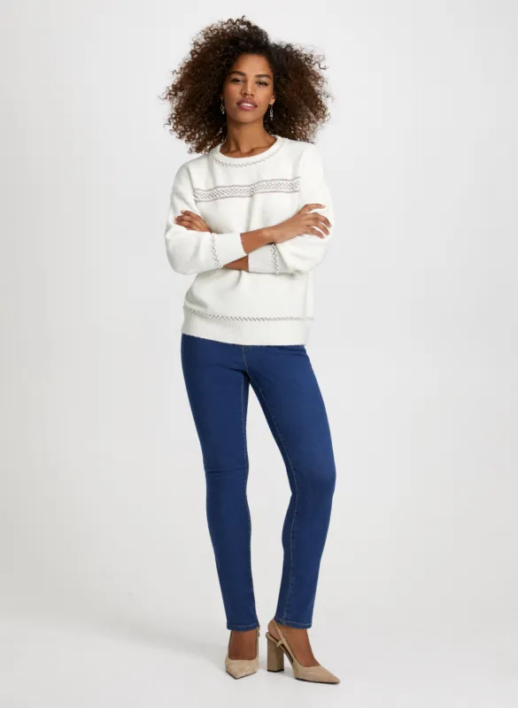 Pearl & Glitter Stripe Sweater With Straight Leg Jeans sold by Laura
